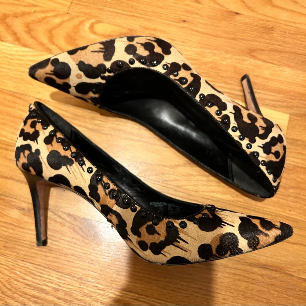 Coach Calf Hair Studded Leopard Heels